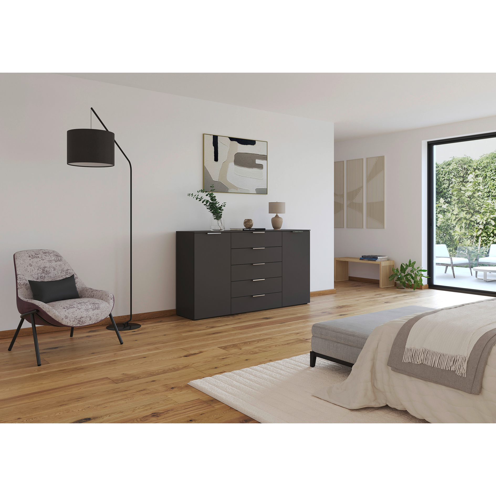 Kommode - graphit - Chromgriffe - 180 cm