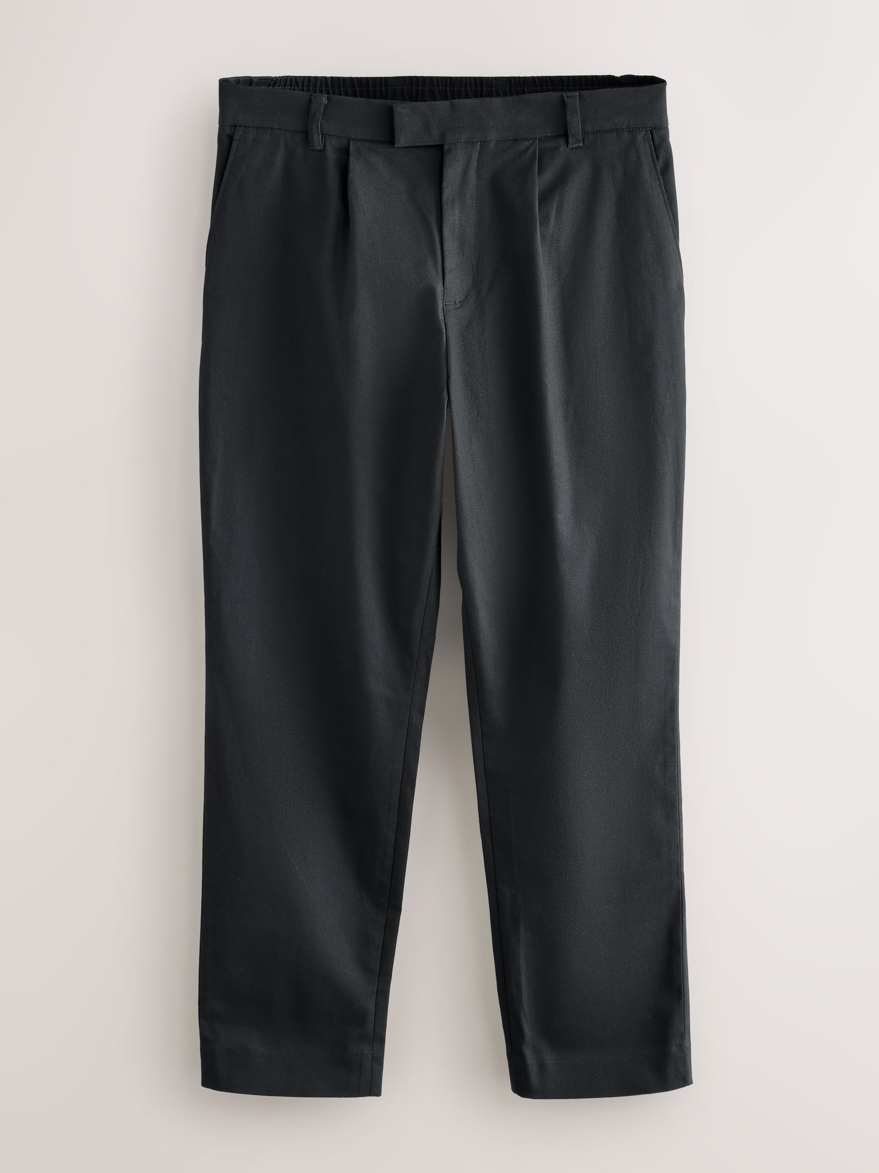 Zwart - Regular Tapered Fit Smart Cotton Chinos with Elasticated Back and Stretch
