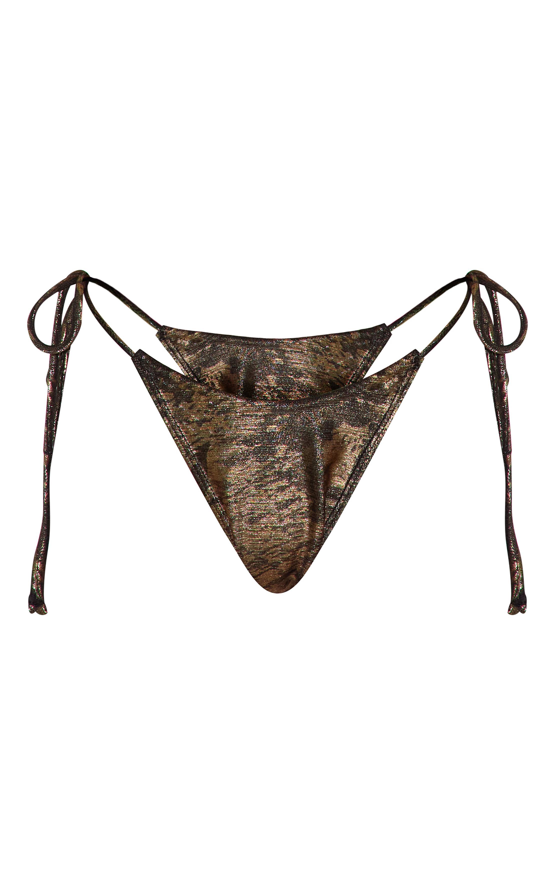 Bas De Bikini Métallisé Noir À Liens Sur Les Côtés