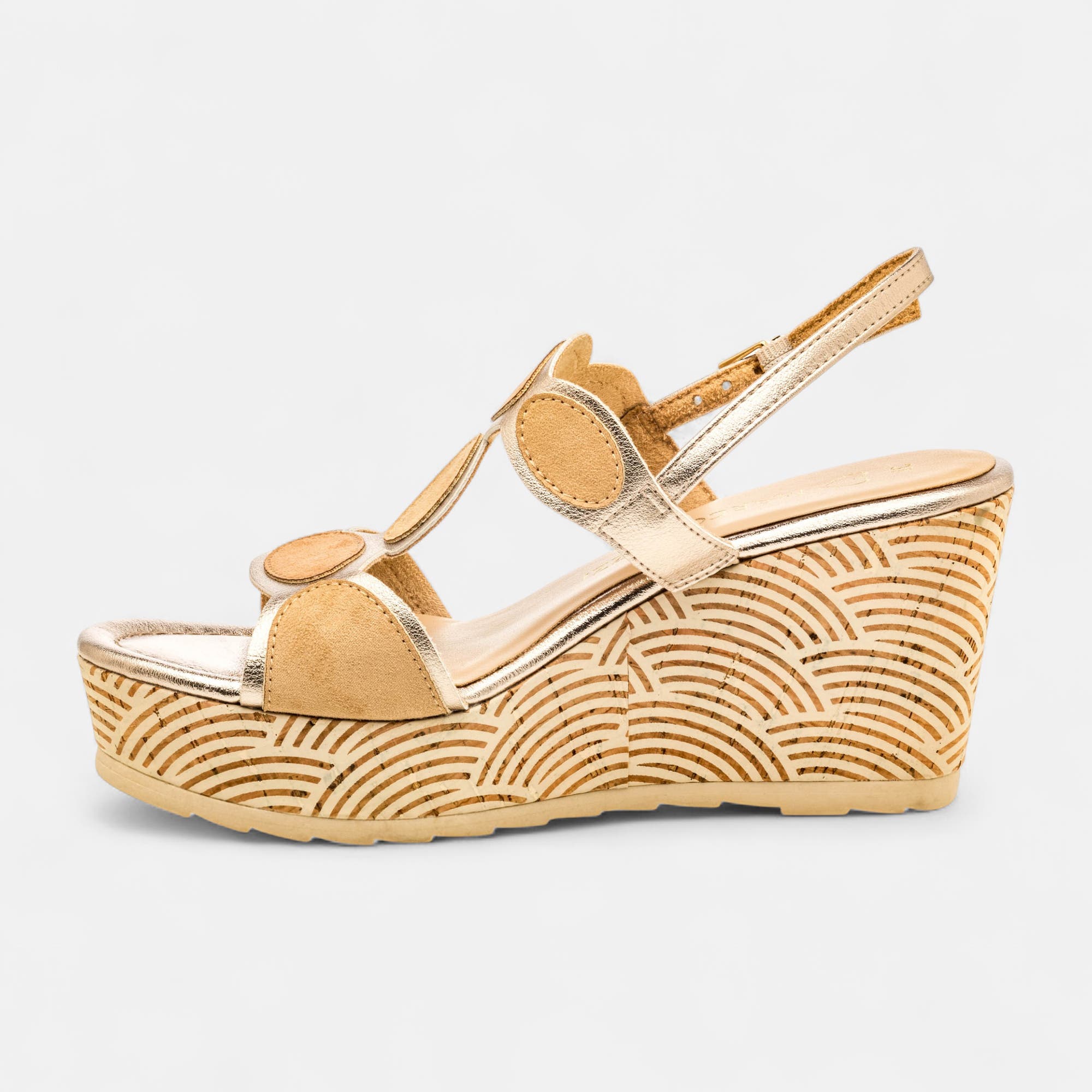 Nu-pieds à talon compensé Femme or