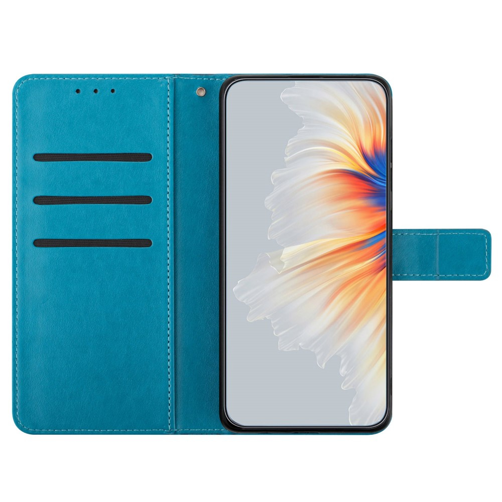 iPhone 16 Pro Leder Tasche Wallet - Mandala Flowers Imprint - Blau