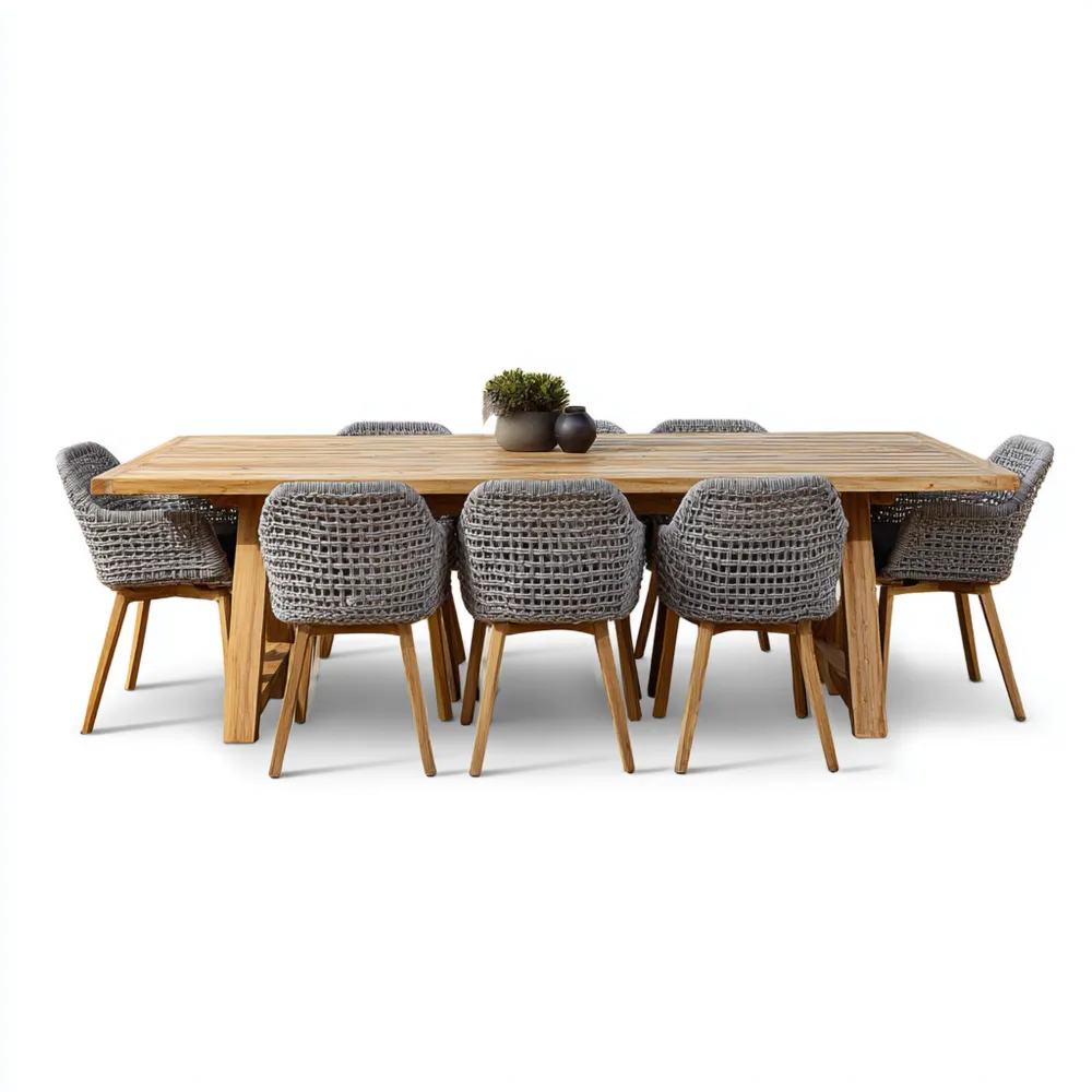 Garten-Esstisch-Set Teakholz 210x100x75 cm – Grau – Modernes Design