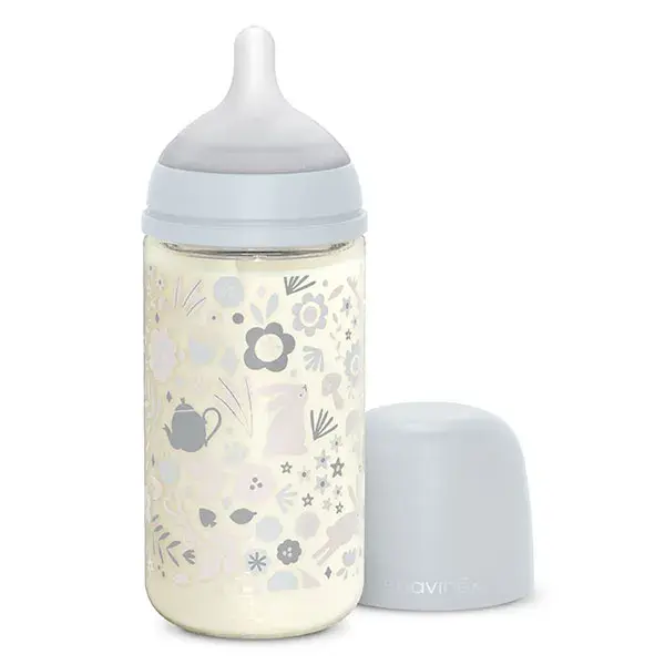 Suavinex, Wonderland, Biberon verre Tétine SXPro M - Wonderland Bleu - 240ml