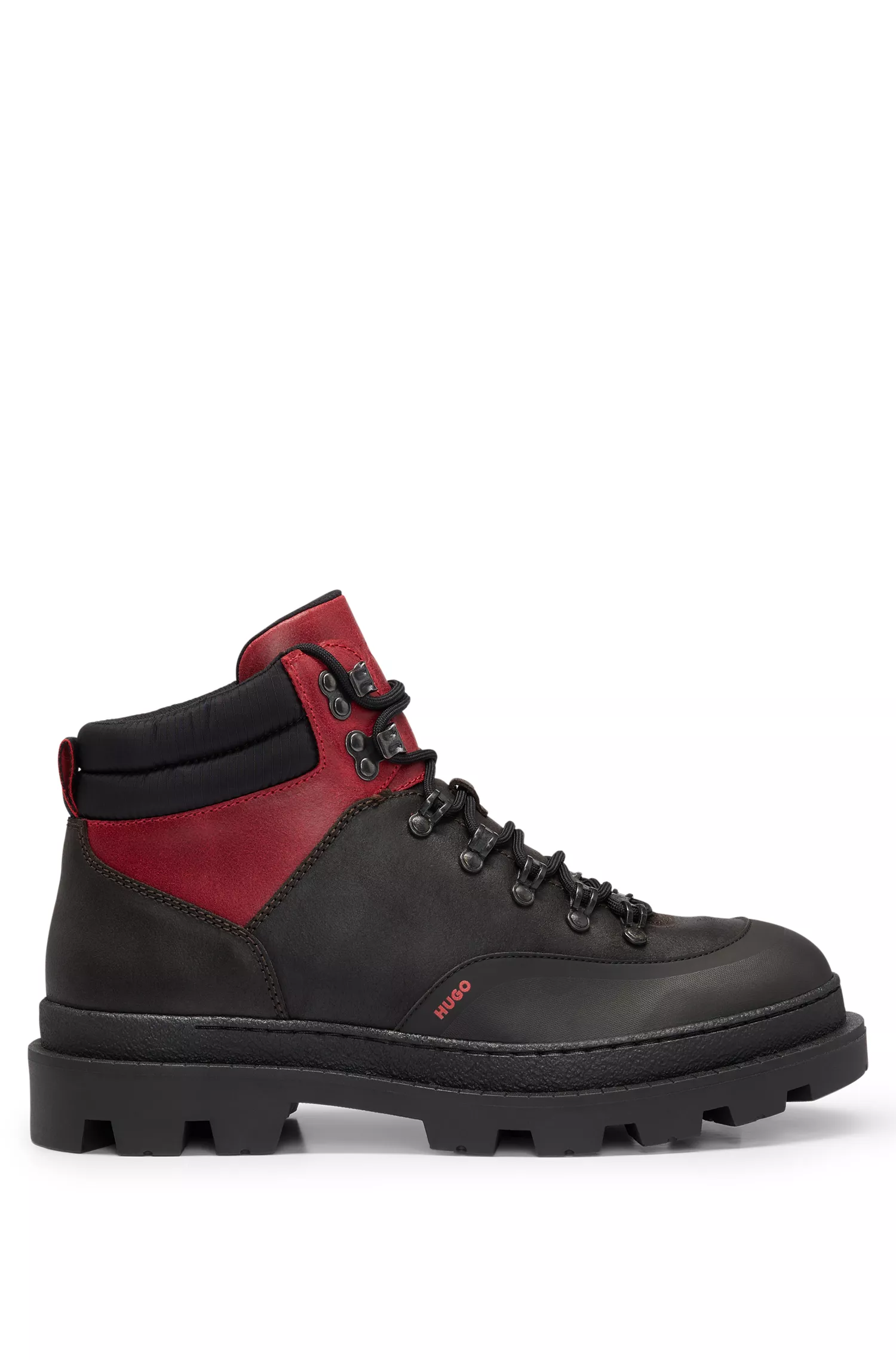 Botas de cano curto HUGO vermelhas em material misto com revestimento emborrachado em nobuck.