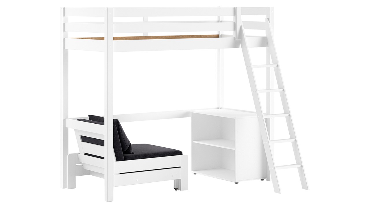 Hoogslaper Pino mezzanine met boekenkast wit