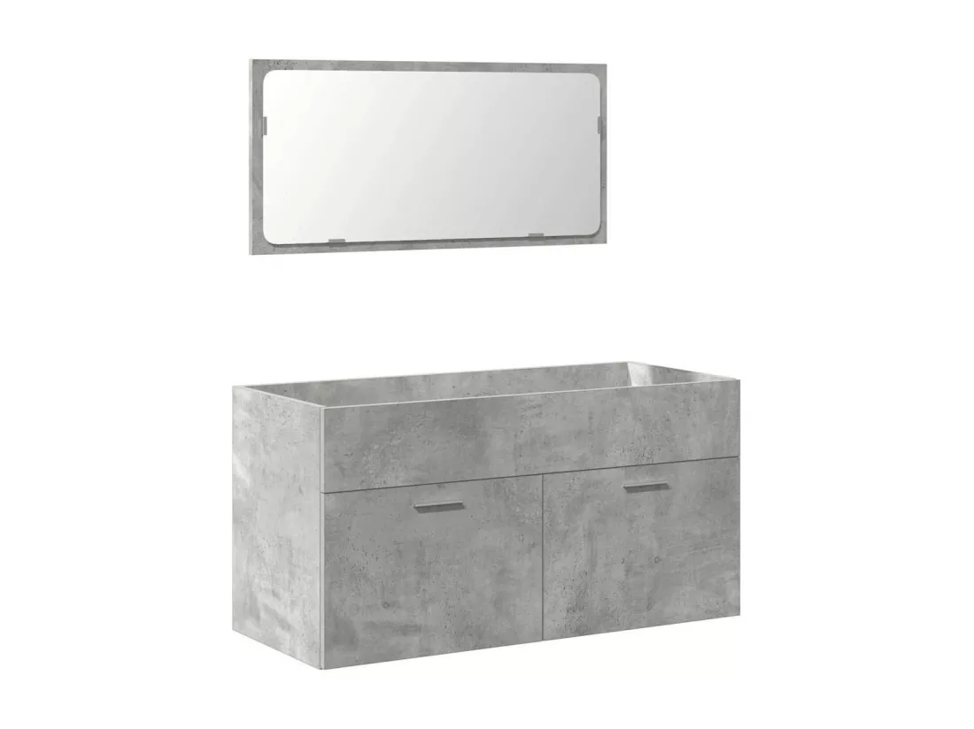 Armoire de bain avec miroir gris béton bois d'ingénierie