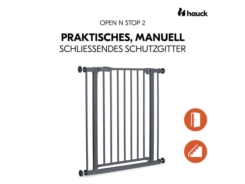 Hauck Türschutzgitter Open N Stop 2 Dark Grey 75 cm - 80 cm Praktisches, manuell schliessendes Tür- und Treppenschutzgitter-Set