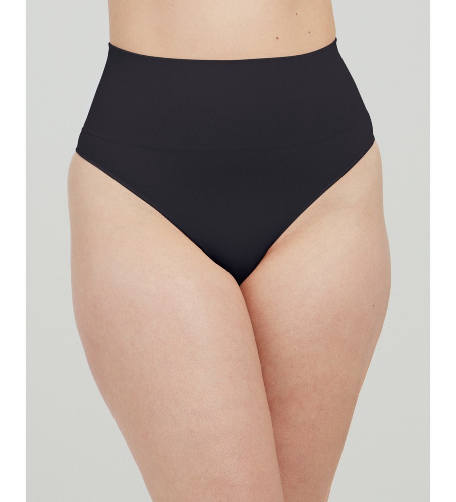 Calcinha fio dental modeladora de cintura alta preta SPANX