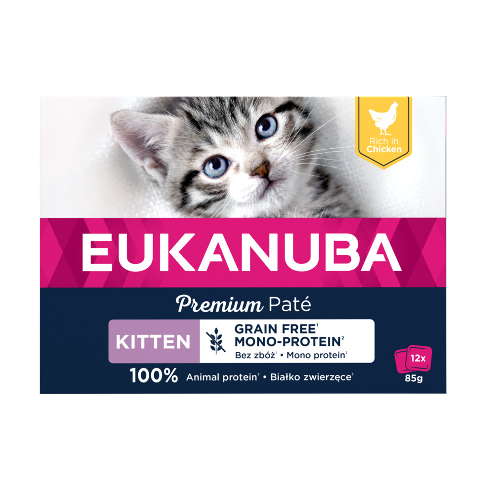 4x Eukanuba Kippen Pate Graanvrij Kitten Multi-Pack12 x 85 gr