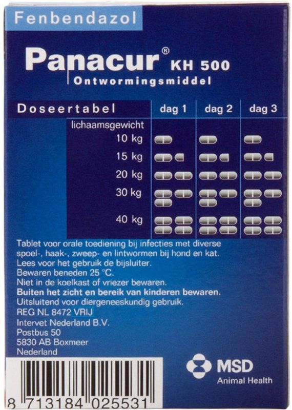 Panacur Ontworming - Middelgroot En Grote Hond - 10 Tabletten
