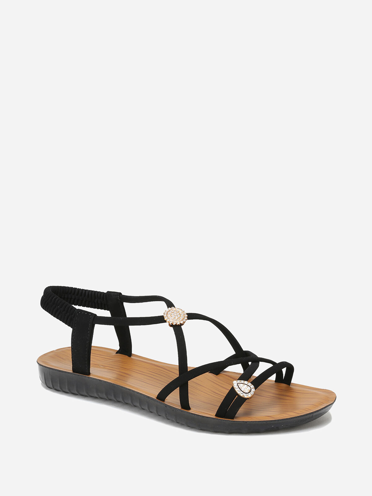 Sandales multi-brides à bijoux en strass- Noir