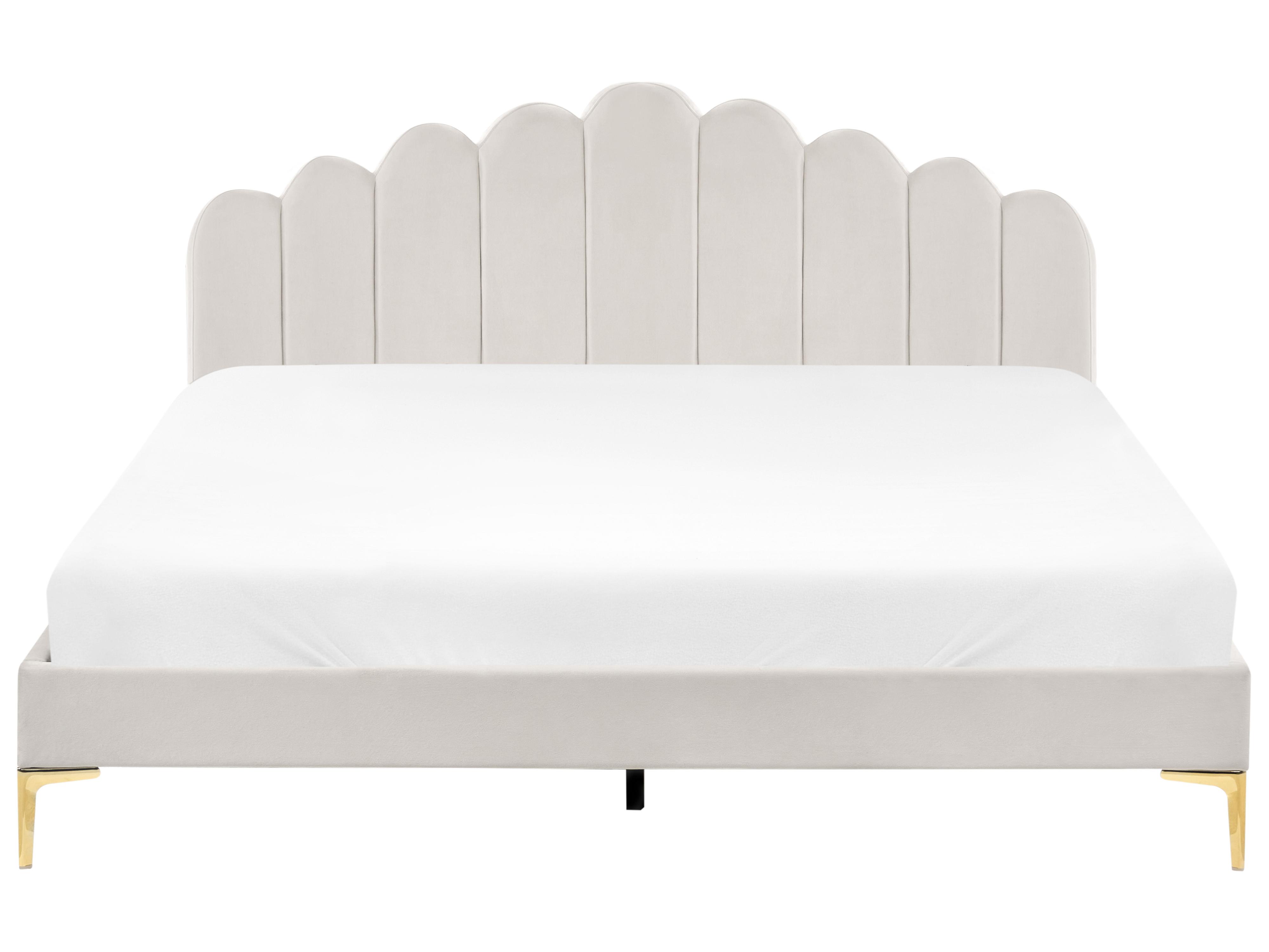 Bed Fluweel SAUVIAN 180 x 200 cm Gebroken wit