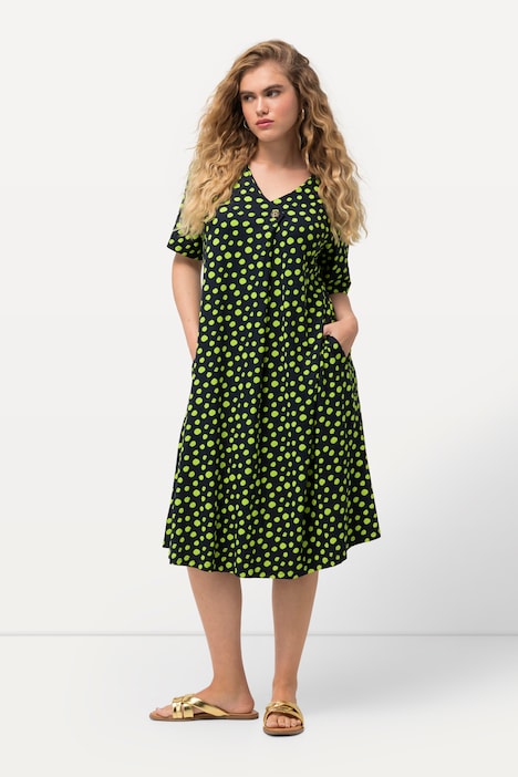 Jerseykleid, Punkte, A-Linie, V-Ausschnitt, Halbarm