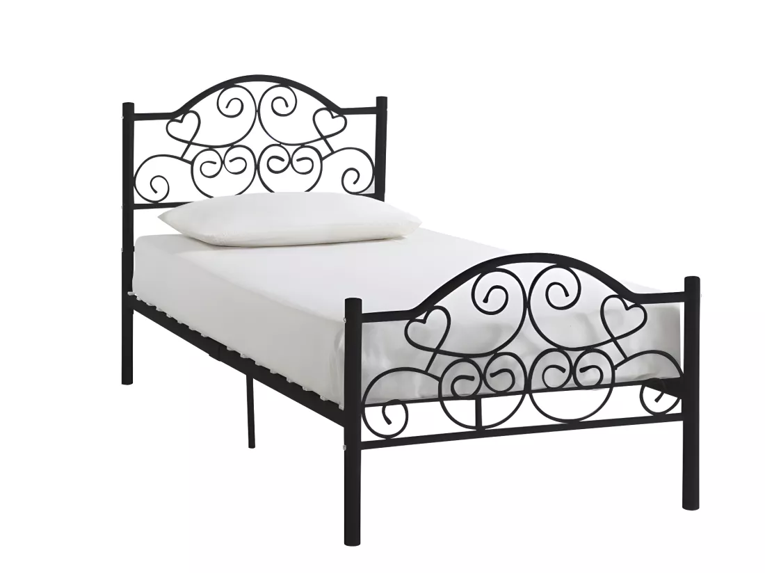 Lit LEYNA - 90 x 190 cm - Métal - Noir + matelas