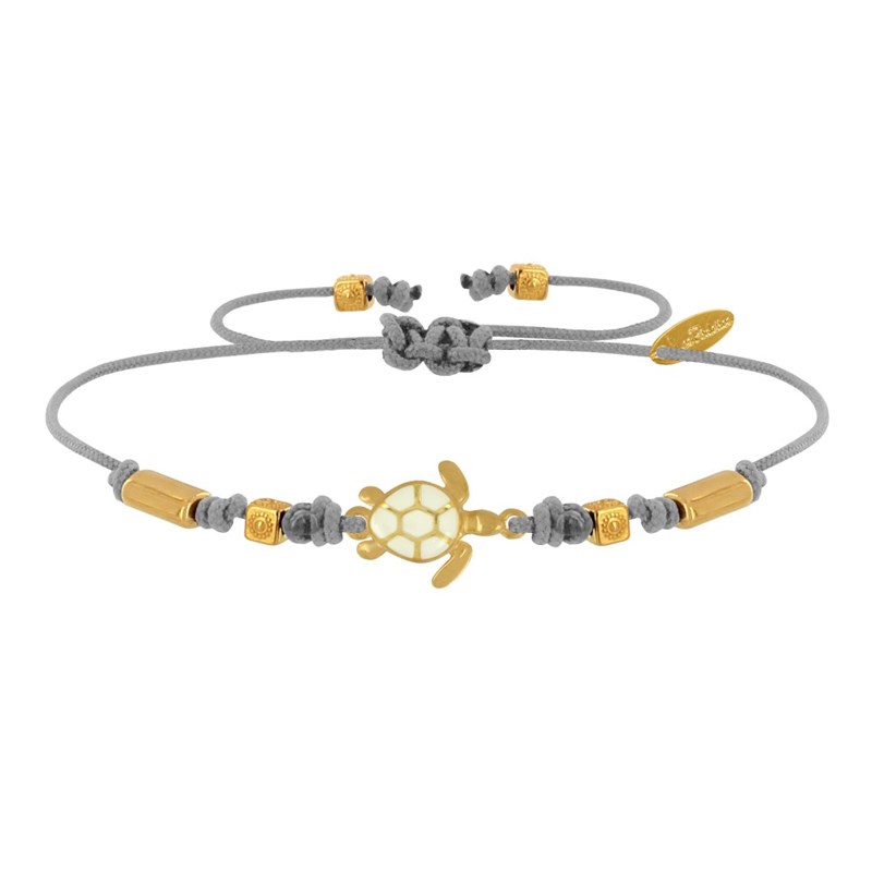 Bracelet Lien Laiton Doré Tortue Émaillé Blanche - Gris clair