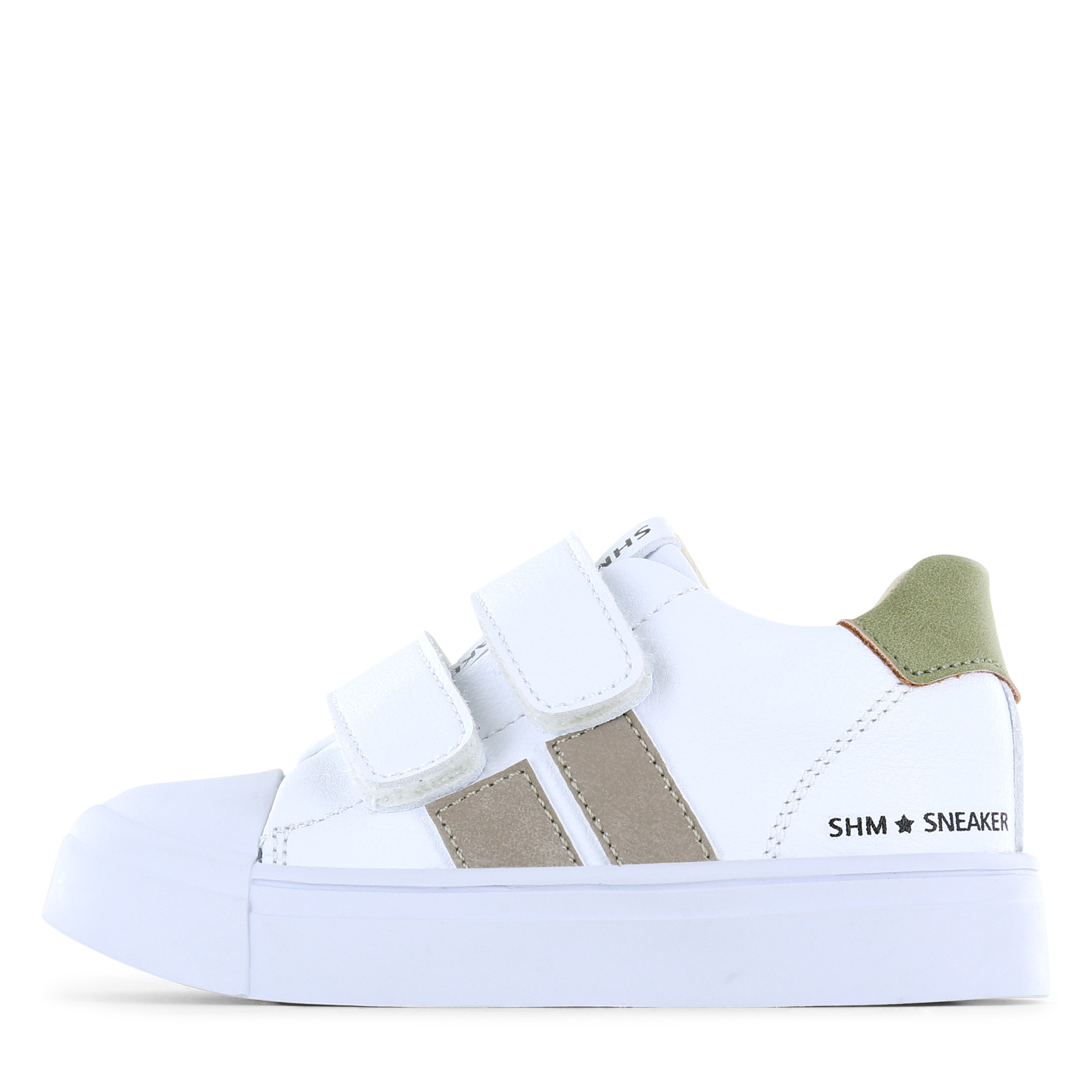 Shoesme witte sneaker met taupe stripings Microfiber leer | Jongens schoene