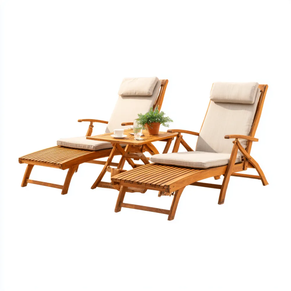 Gartenliege Set Holz verstellbar mit Kissen 200x65x90 cm und Beistellt