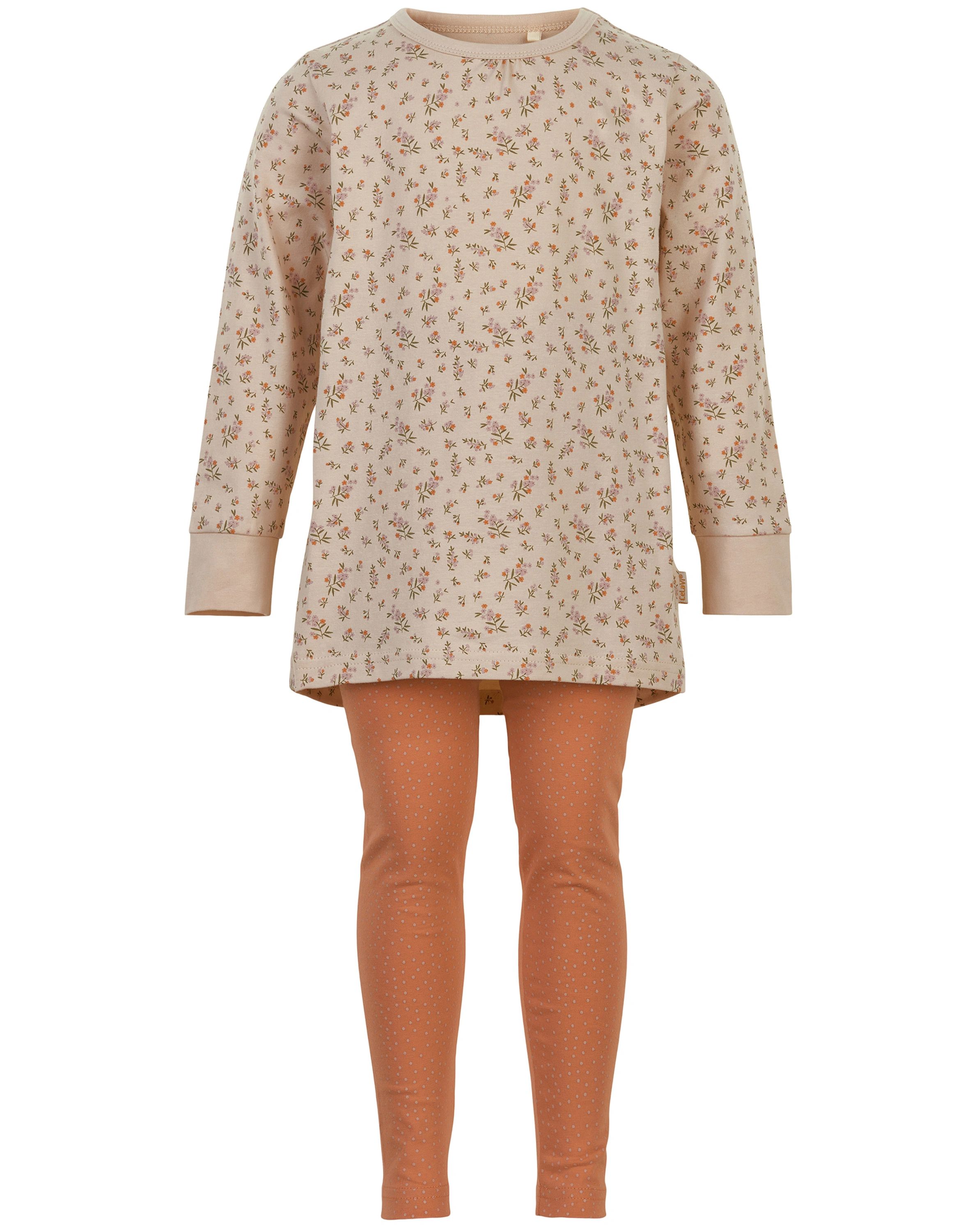 Schlafanzug FLOWER & DOTS lang in toasted nut