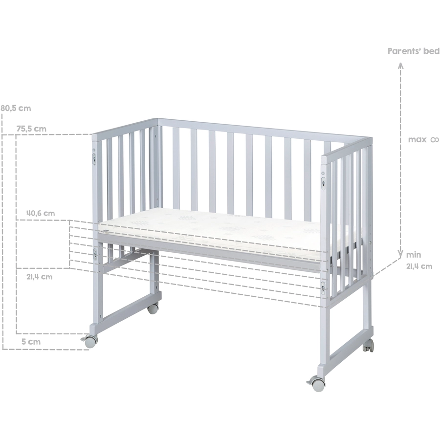 roba Stuben- und Beistellbett safe asleep® 3 in 1 taupe + Matratze
