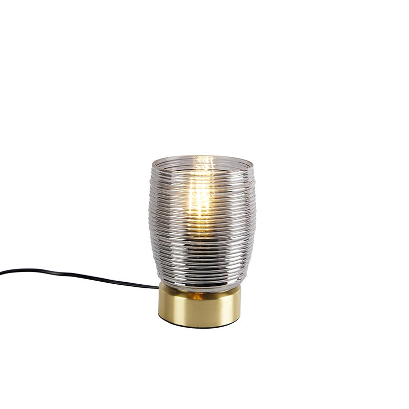 Art Deco tafellamp van messing met gerookt glas - Michi