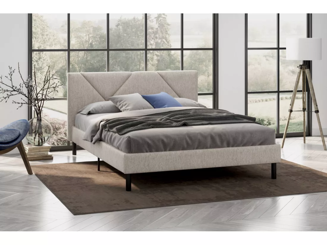 Lit double Calitri, Sommier pour chambre, Literie par chambre, Support de matelas, Adapté à un matelas de 140x190 cm, Beige