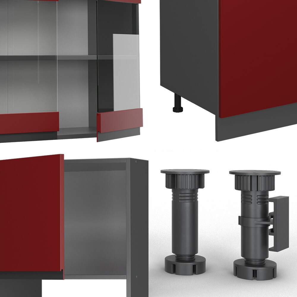 Vicco Küchenzeile Küchenblock Einbauküche R-Line J-Shape Anthrazit Rot 300 cm modern Küchenschränke Küchenmöbel