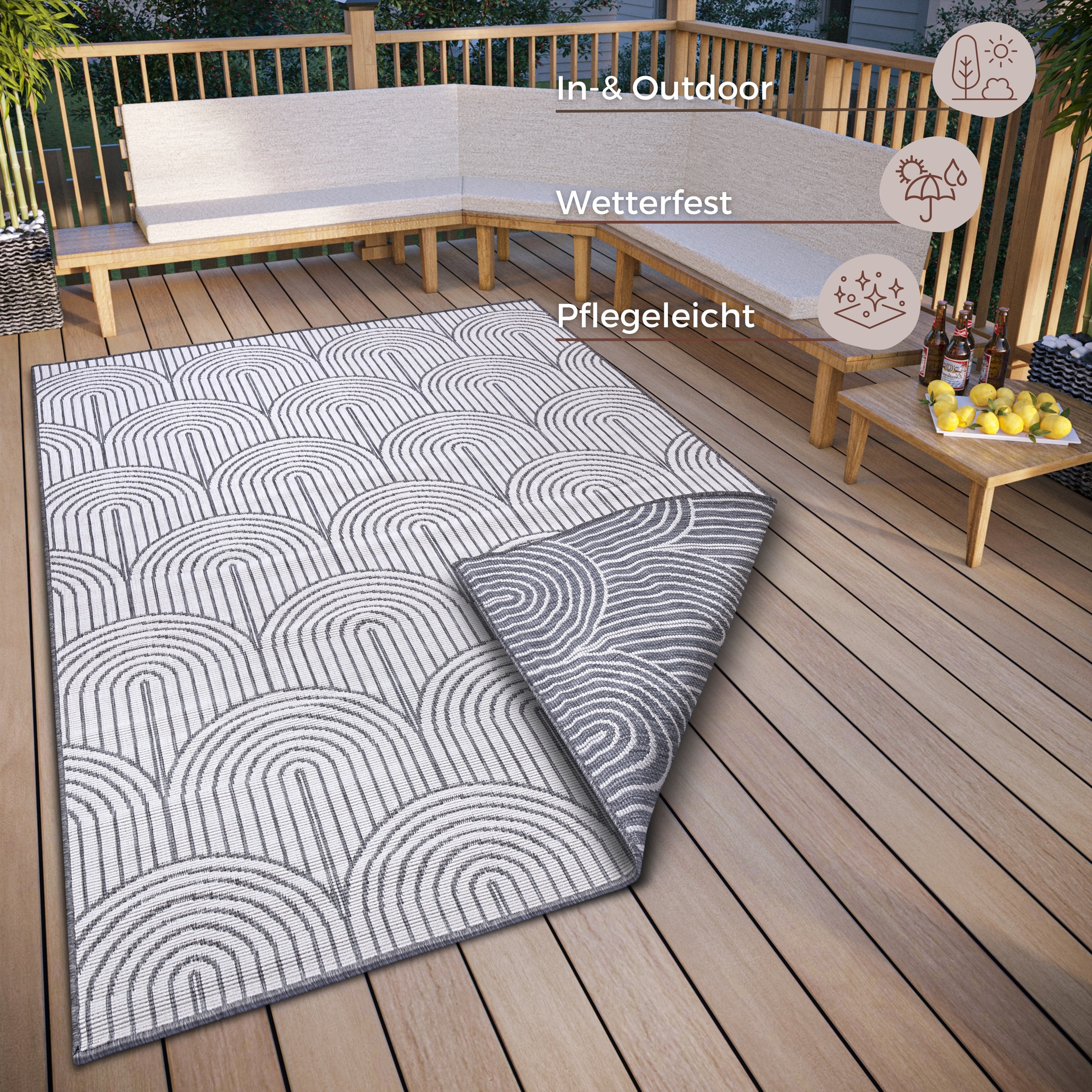 HANSE Home Outdoorteppich »Pangli, Wendeteppich« rechteckig 5 mm Höhe In-& Outdoor, Teppich, Wetterfest, Balkon, Garten, Wohnzimmer, Modern