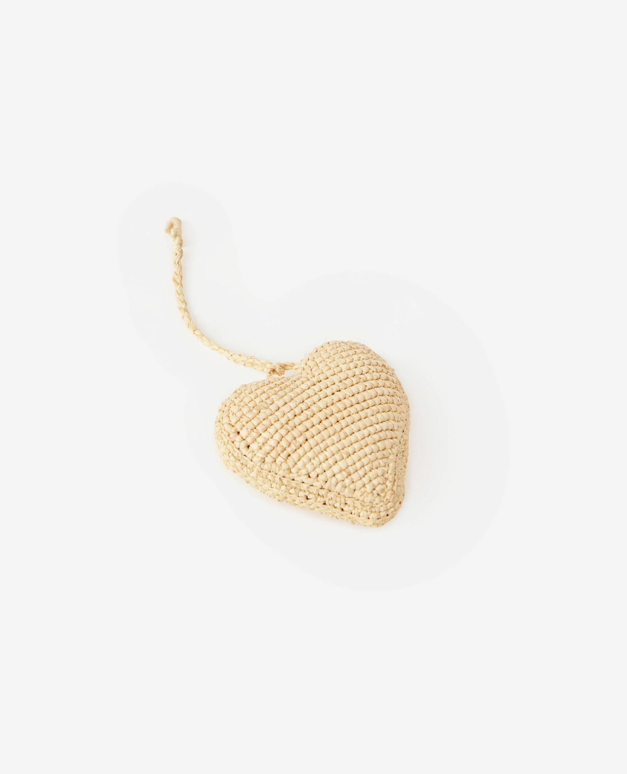 Bijou de sac cœur en raphia écru
