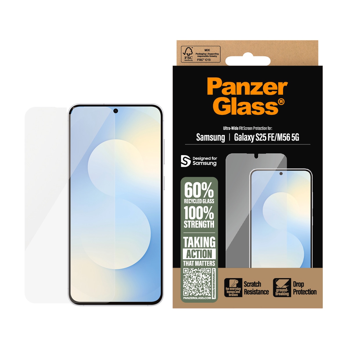 CARE by PanzerGlass Displayschutzglas »Ultra-Wide Fit Screen Protector« für Samsung Galaxy S25 FE Displayschutzfolie, Schutzfolie, Bildschirmschutz, kratz- & stossfest