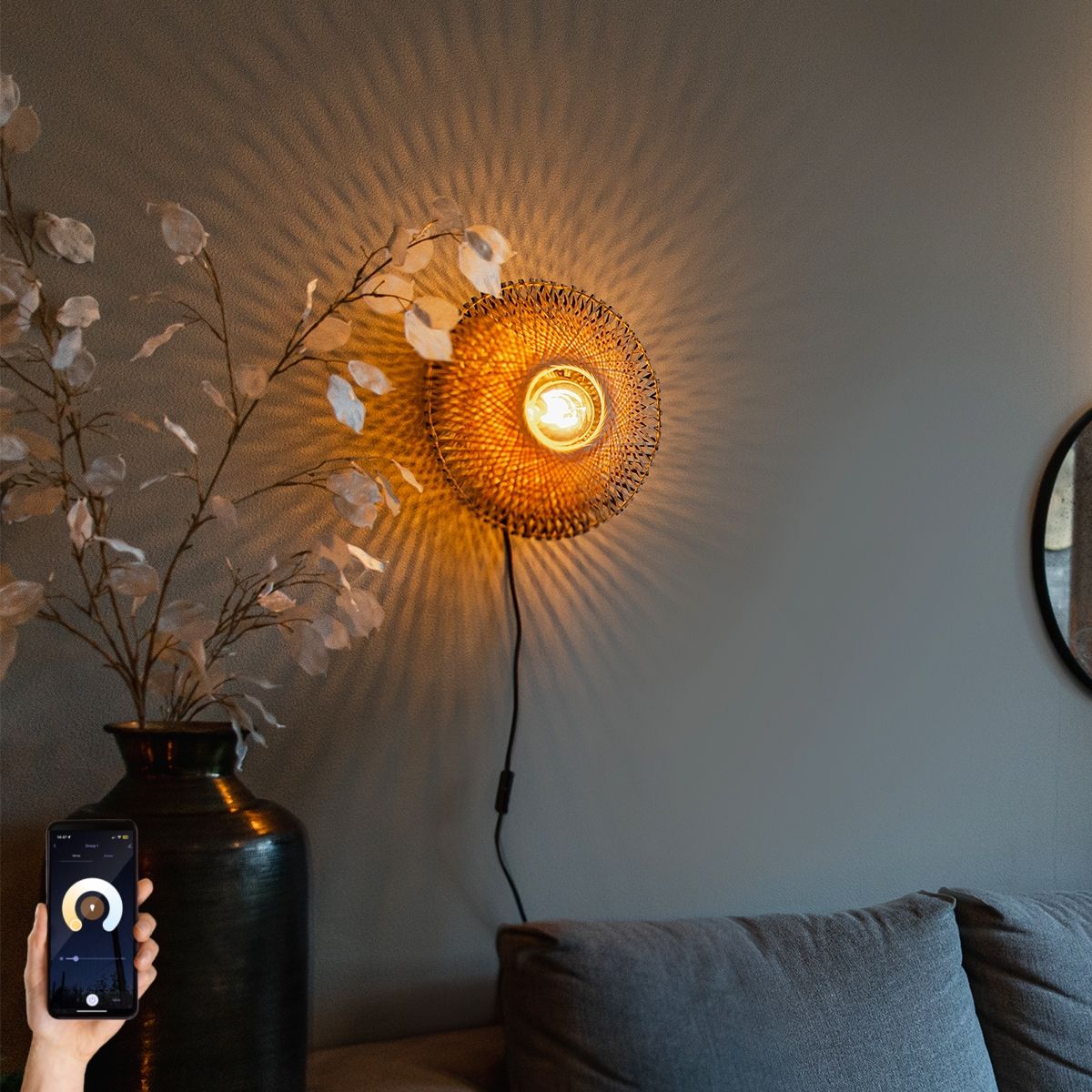 Smart wandlamp bamboe 30 cm met stekker incl. Wifi P45 - Rina