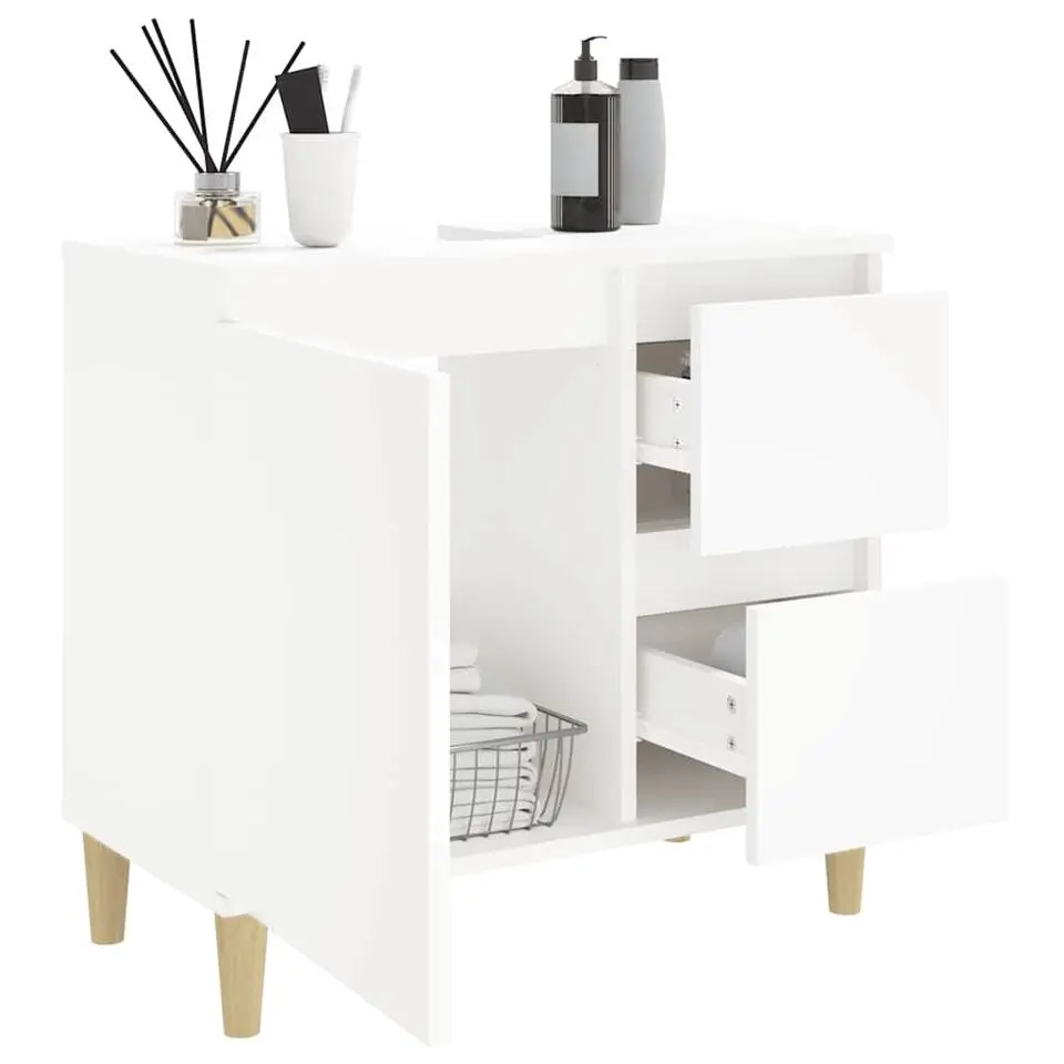 vidaXL - Wastafelonderkast met 1 deur 2 lades - Wit - Hout - 65x33x60 cm