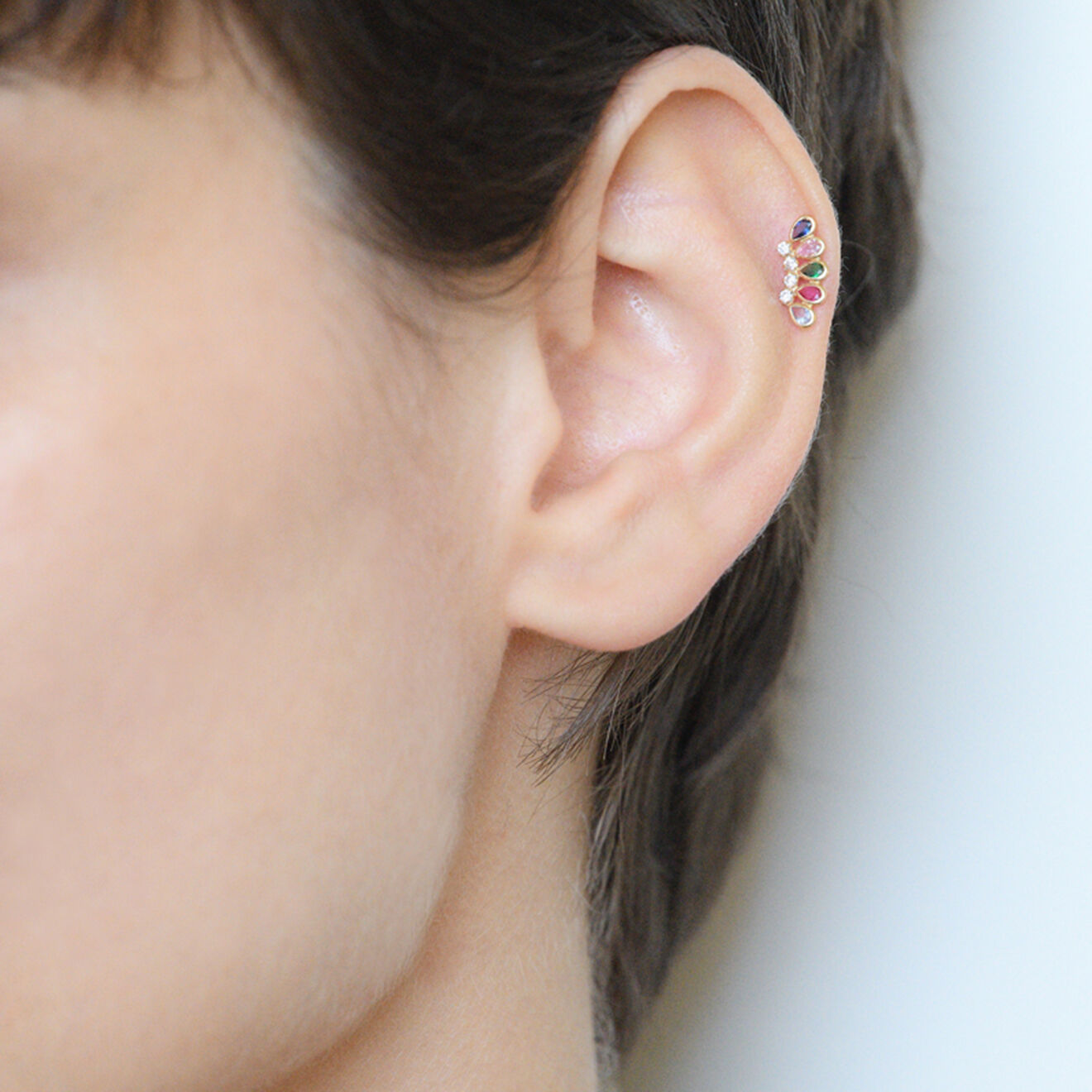 Instant d'Or Boucle d'oreille de Cartilage unitaire Pétales Multicolores Zircones or jaune