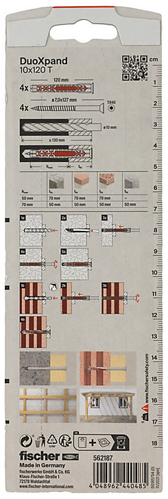Cheville rallongée Fischer DuoXpand 10 x 120 mm, 4 pièces