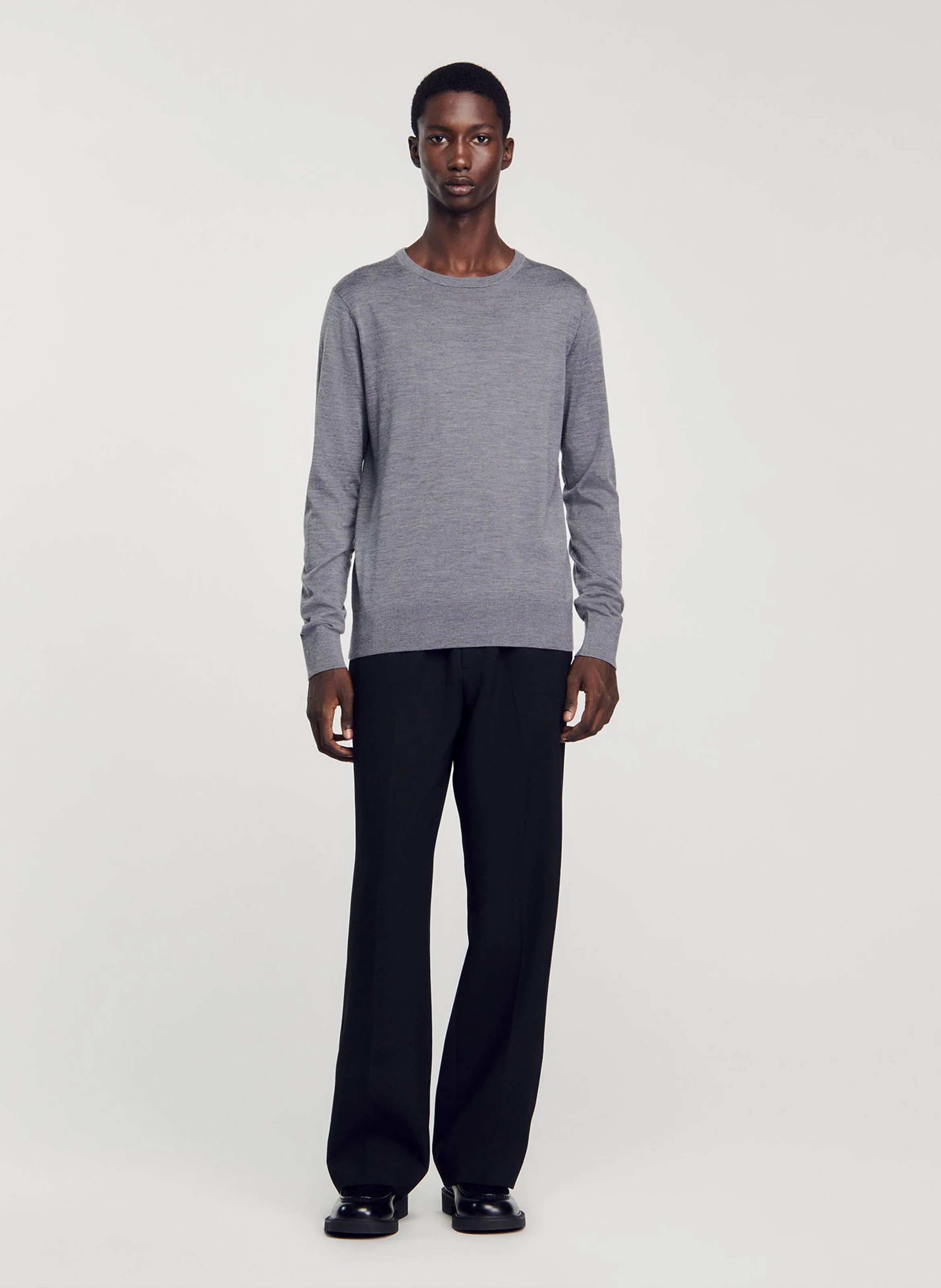 Pull col rond droit en laine | Gris