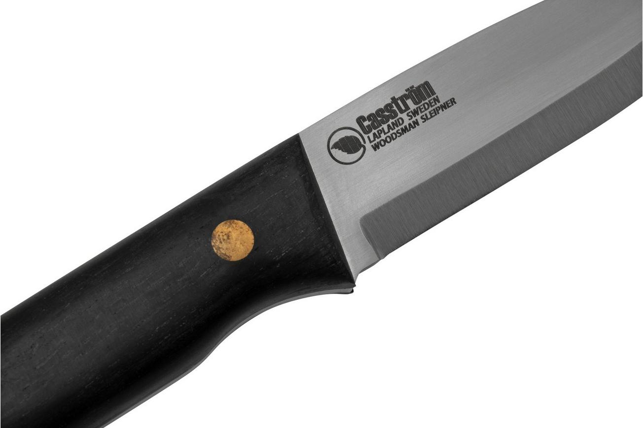 Casström Woodsman Knife Bog Oak, Sleipner Scandi Grind 10829 met firesteel