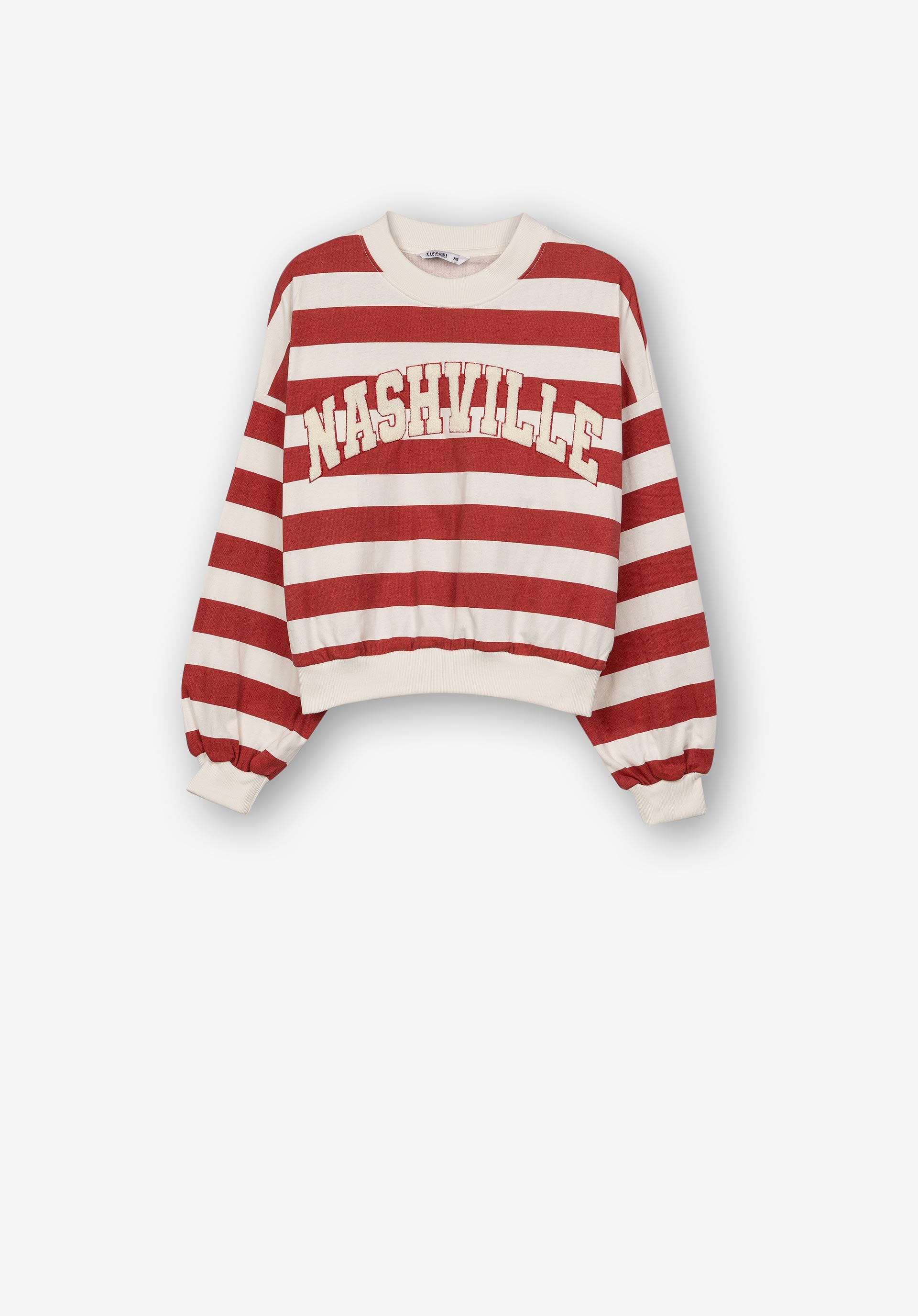 Sweatshirt Riscas com Texto em Bordado Turco