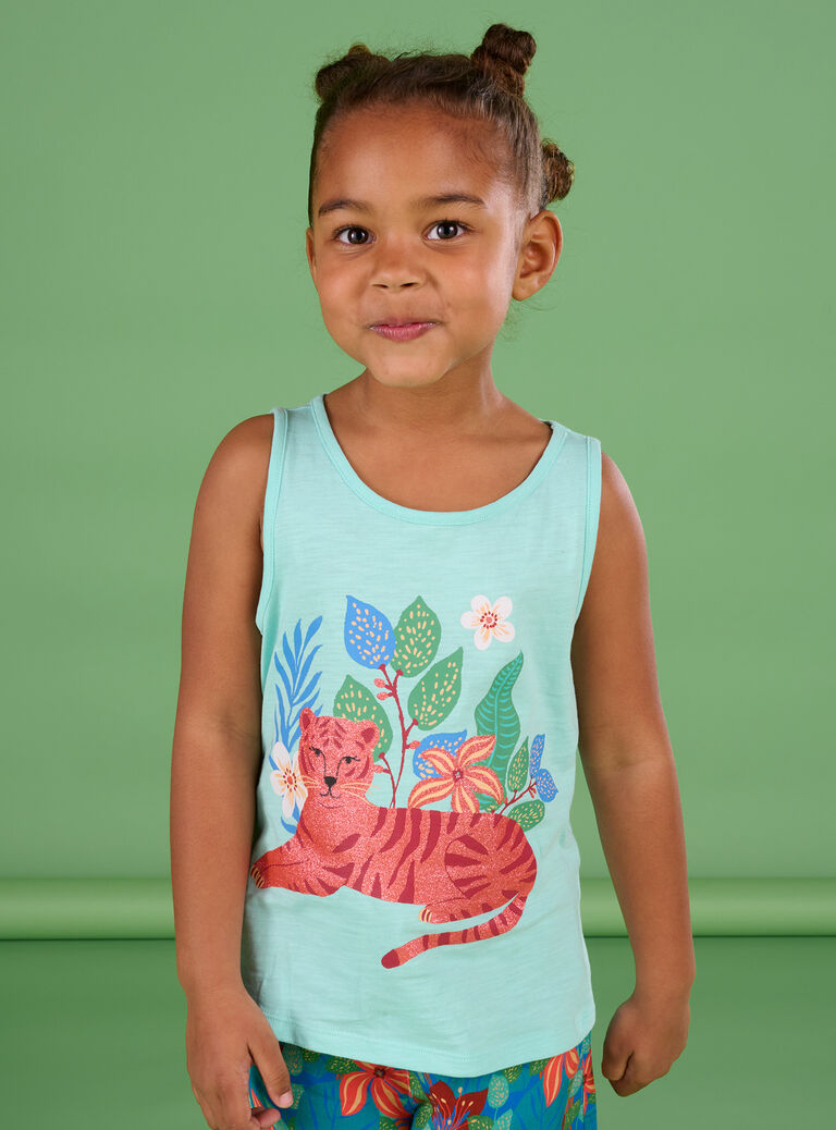 Débardeur turquoise à motif tigre