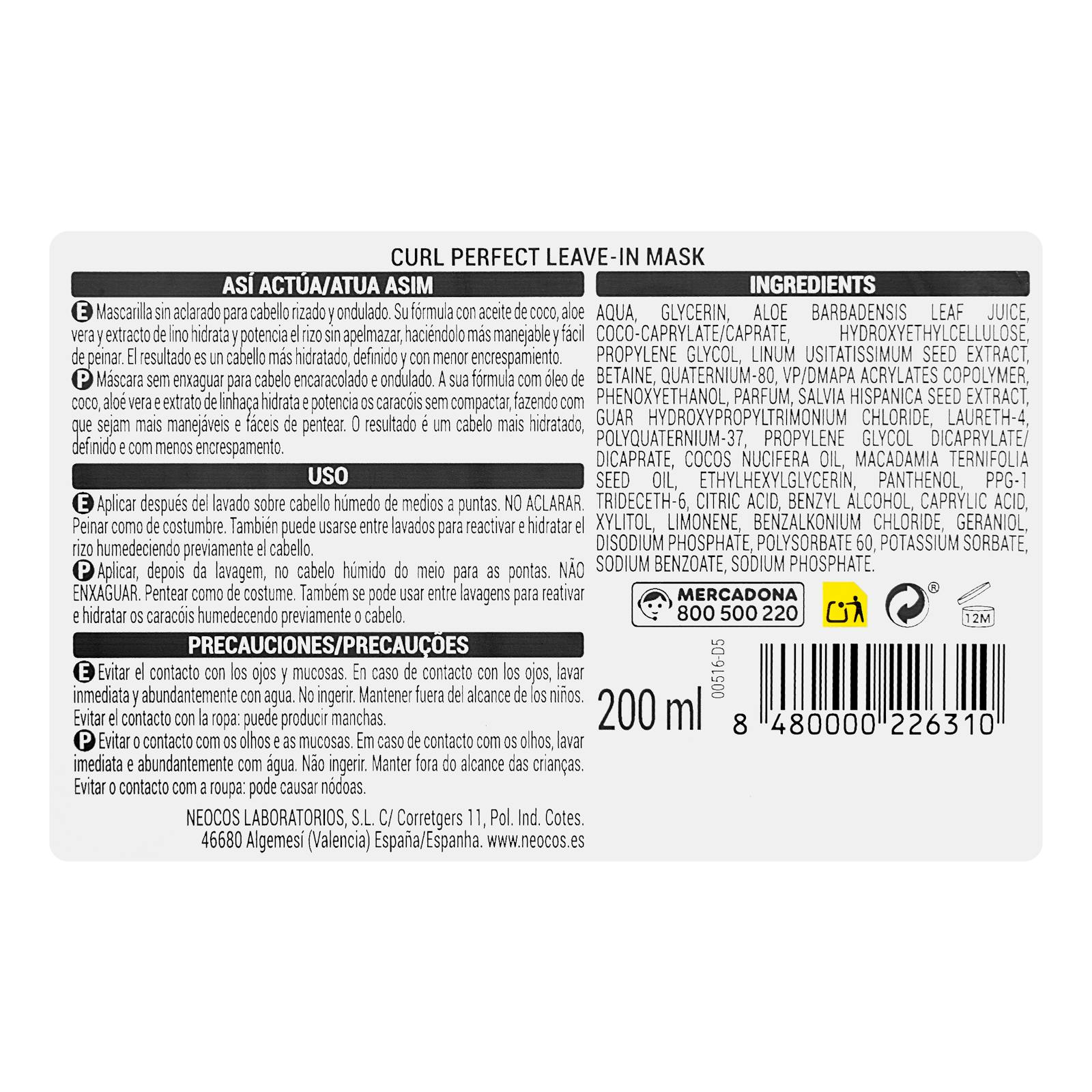 Masque sans rinçage Curl Perfect de Deliplus pour cheveux bouclés