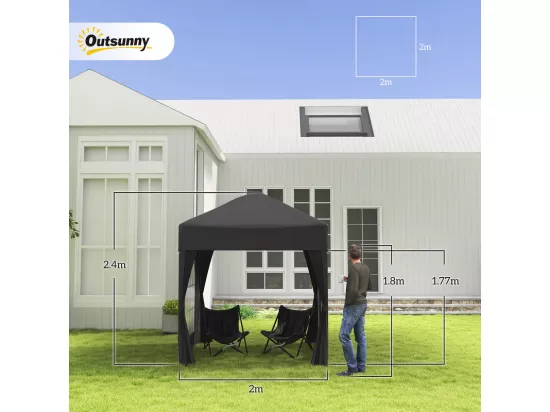Tonnelle Pliable 4 m² - 2 fenêtres 4 Côtés - Acier et tissu Oxford - 2 portes avec fermeture éclair