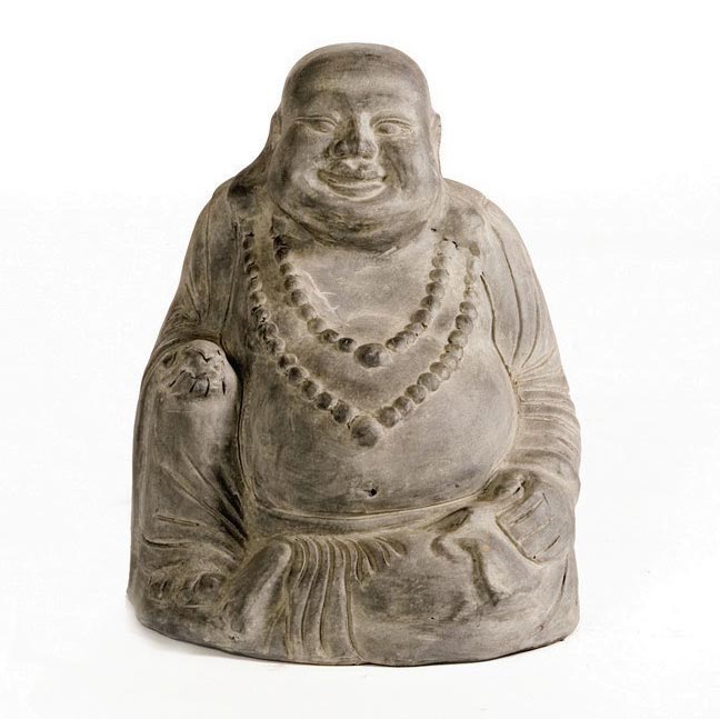 Lachender Buddha aus Ton, grau, L 31 cm, B 31 cm, H 41 cm von fischer's lagerhaus