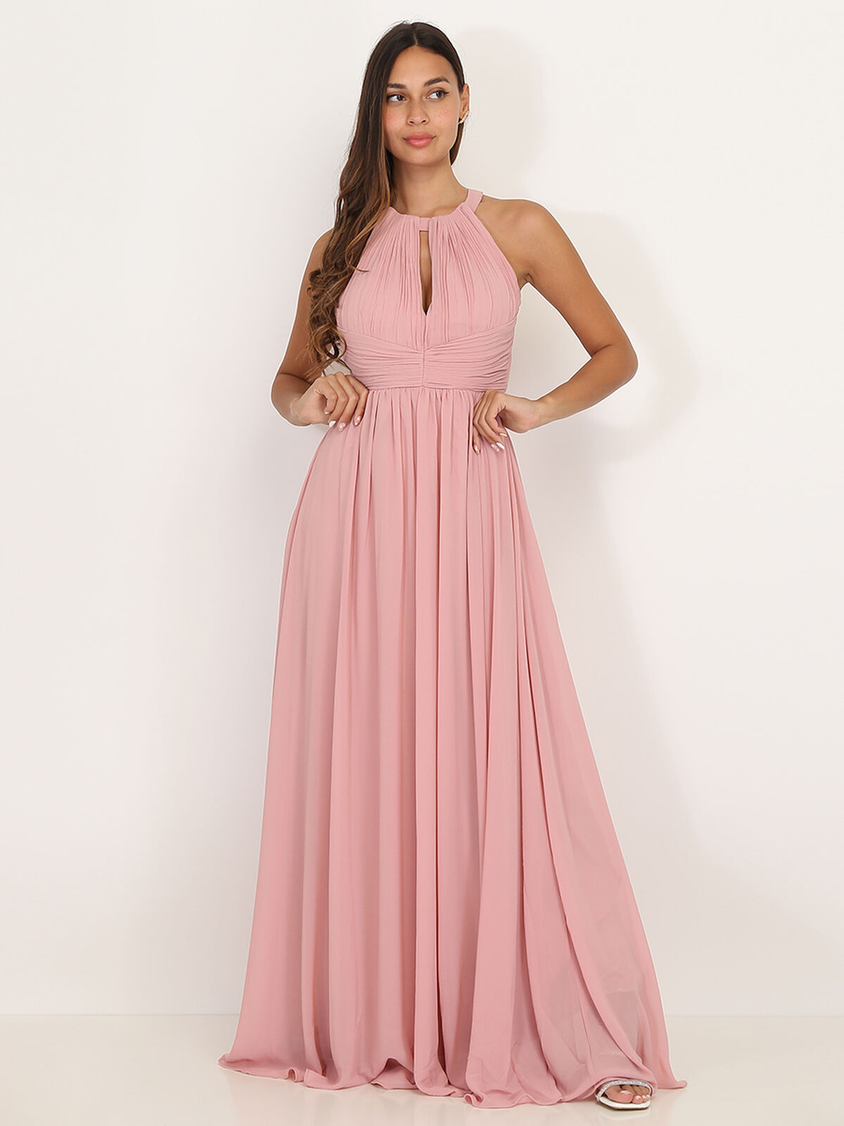 Robe longue drapée dos nu- Vieux rose