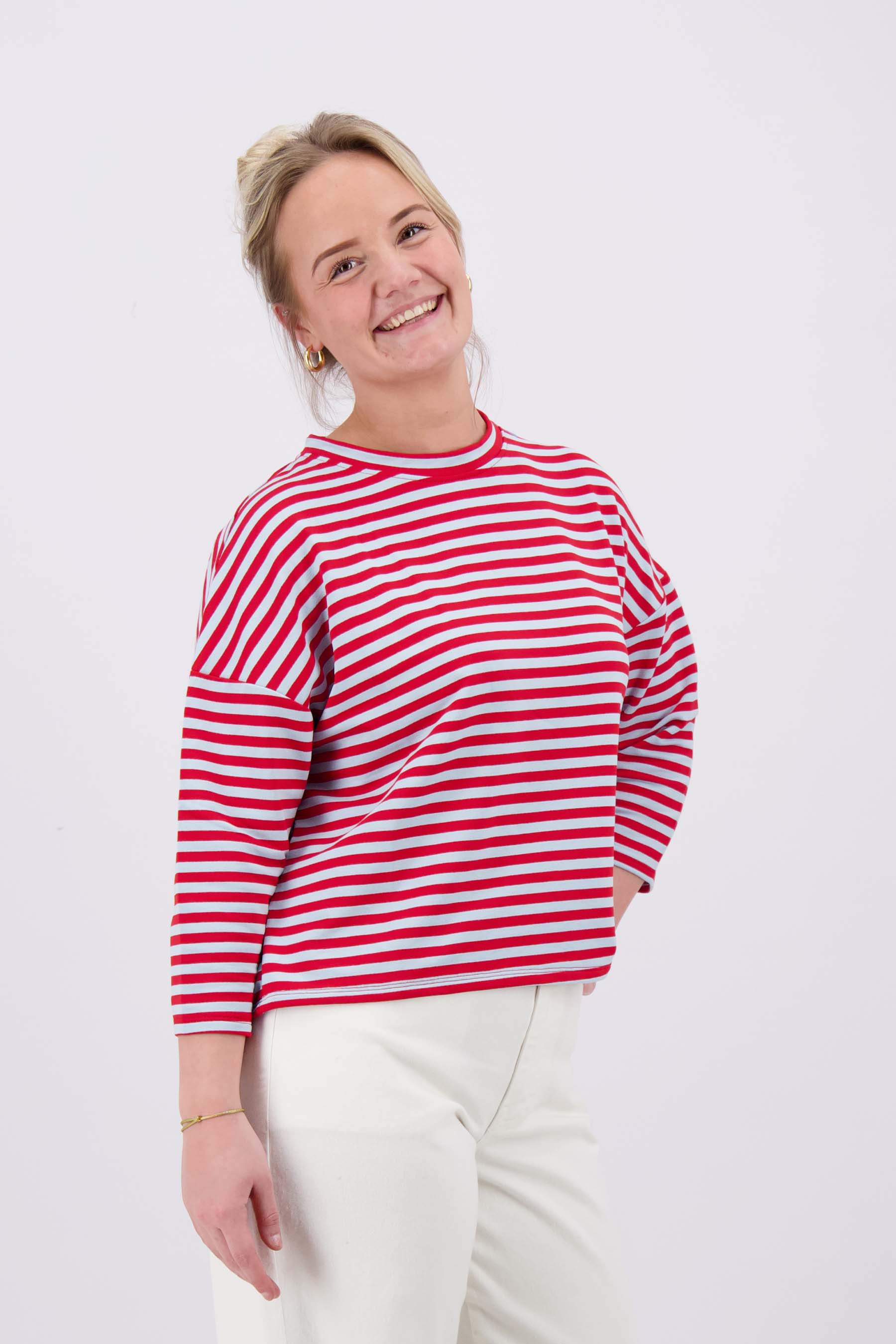 streep sweat shirt boxy 3/4 mouw