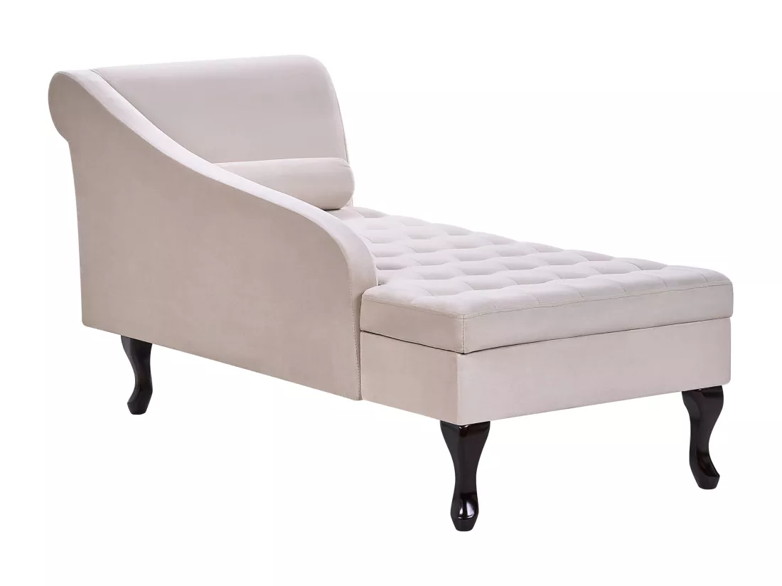 Chaise longue côté droit en velours beige clair avec rangement PESSAC