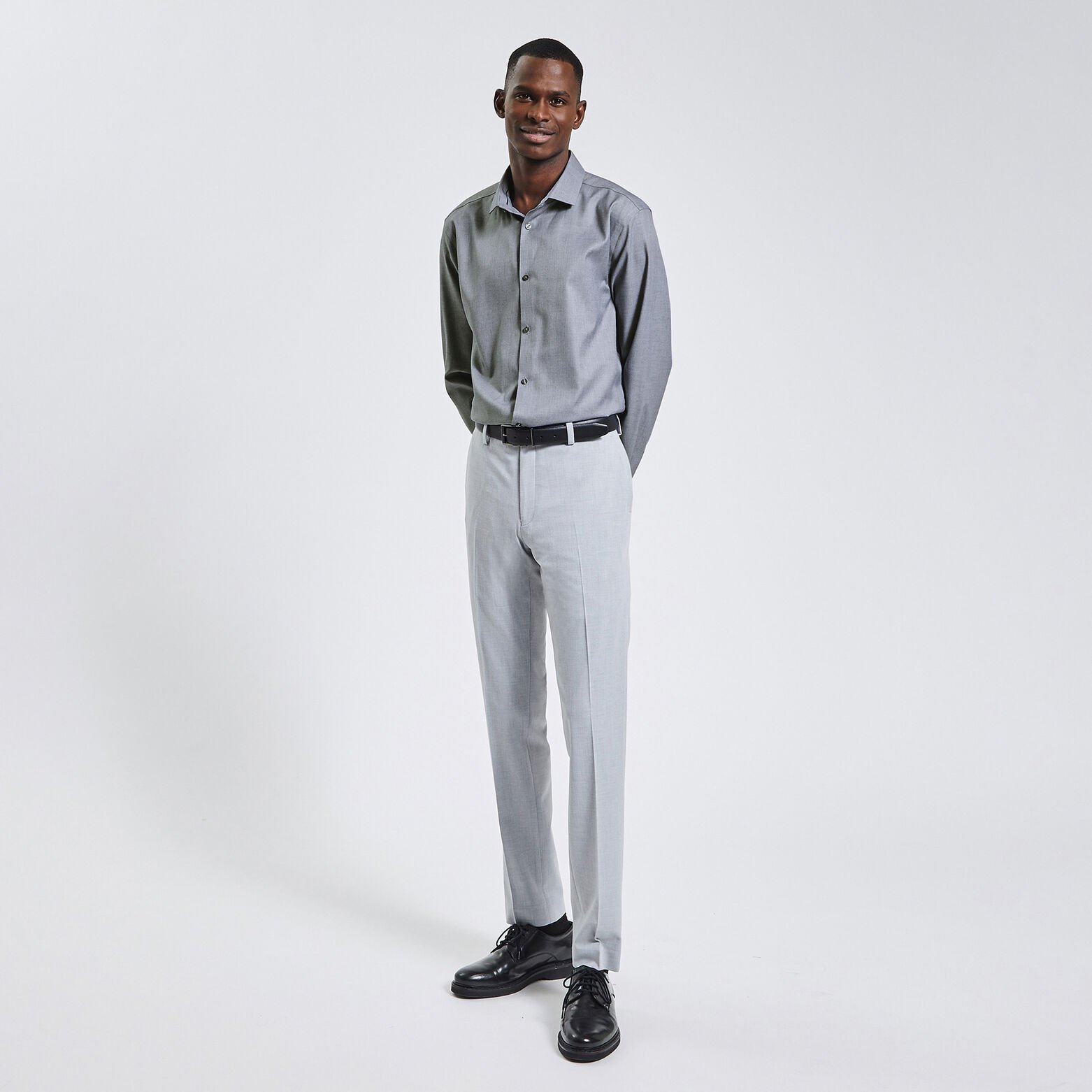Chemise slim sans repassage unie coton Bleu foncé
