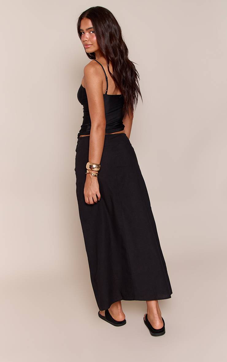 Noir Jupe Longue En Mélange Coton Lin Avec Détail Cache-cœur