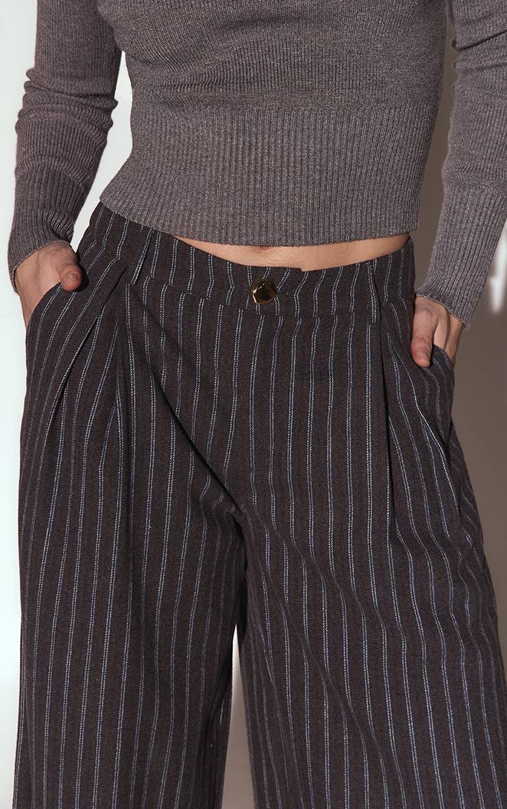 Gris Ardoise Pantalon Large À Fines Rayures Brossé
