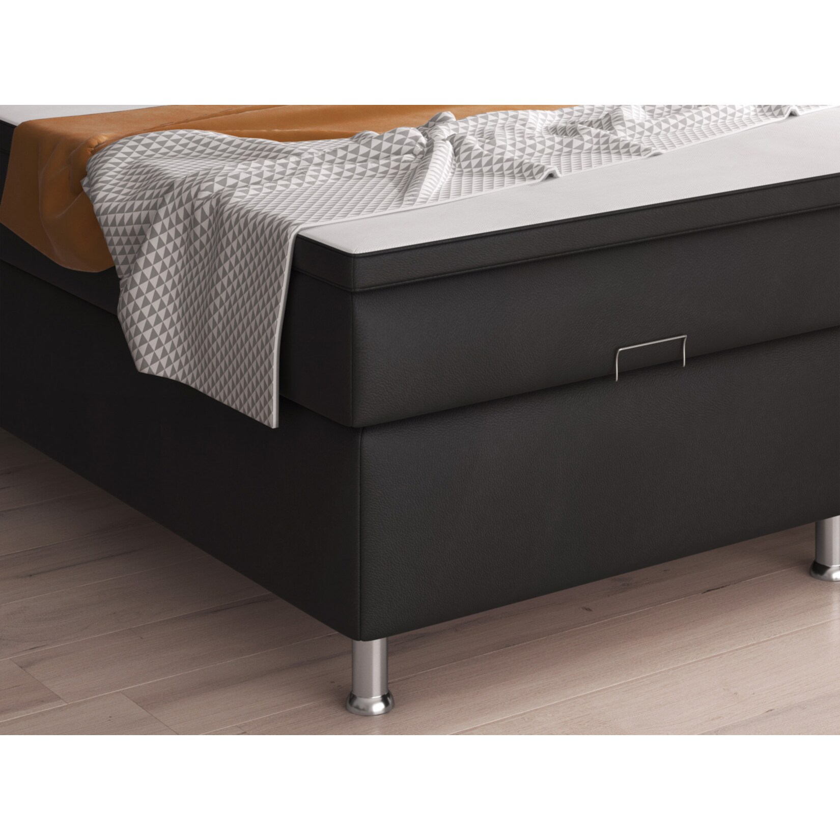 Inter Handels Boxspringbett Oslo mit Bettkasten 180x200 cm Kunstleder schwarz
