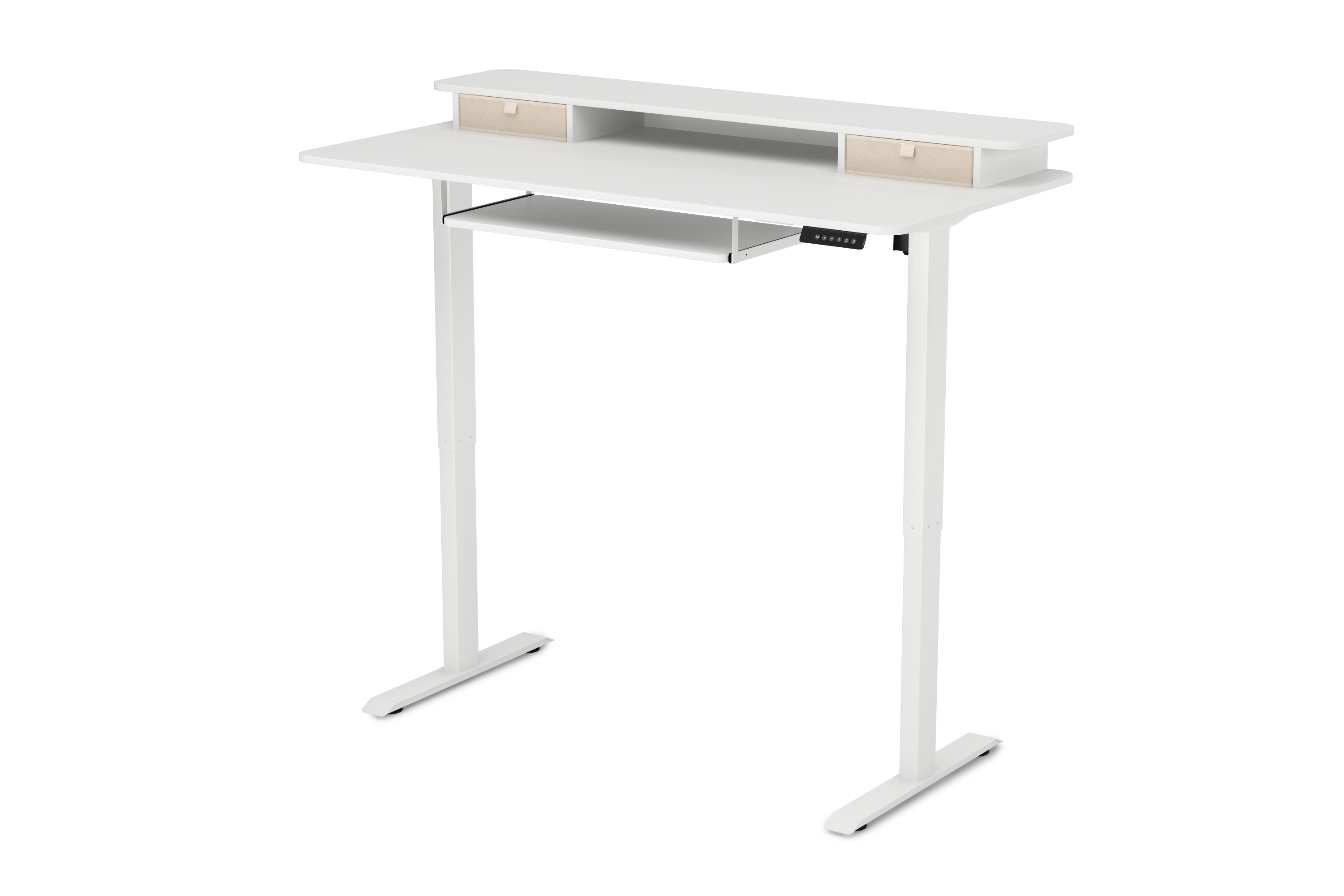Stehpult elektrisch mit Ablage + Tastaturfach weiss 140 x 70 cm