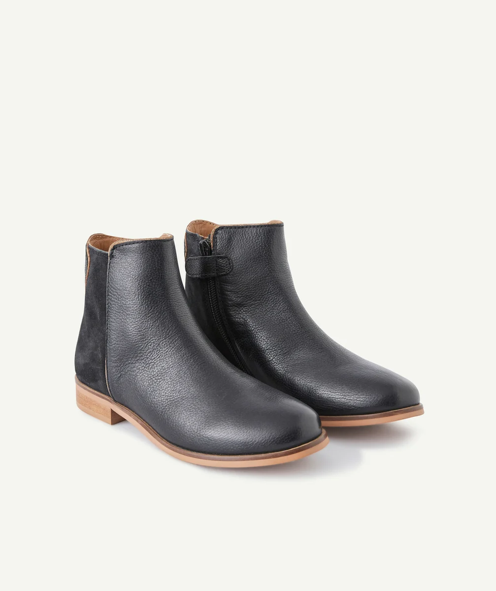 BOTTINES FILLE EN CUIR NOIR ET PAILLETÉ À L'ARRIÈRE