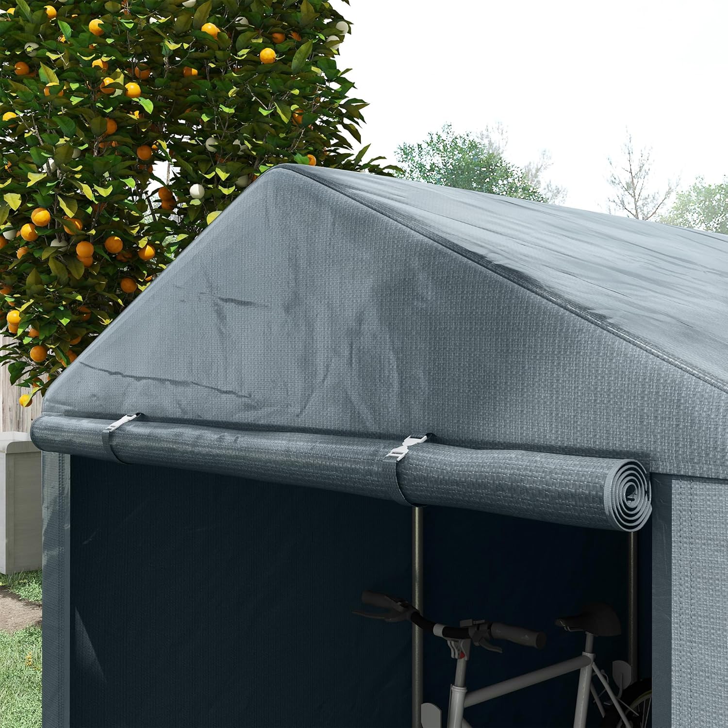 Outsunny Garagenzelt, 1,6 x 2,18 x 1,72 m Lagerzelt mit UV-Schutz, Reißverschlusstür, Wasserabweisend Foliengarage für Gartengeräte, Motorrad, Dunkelgrau